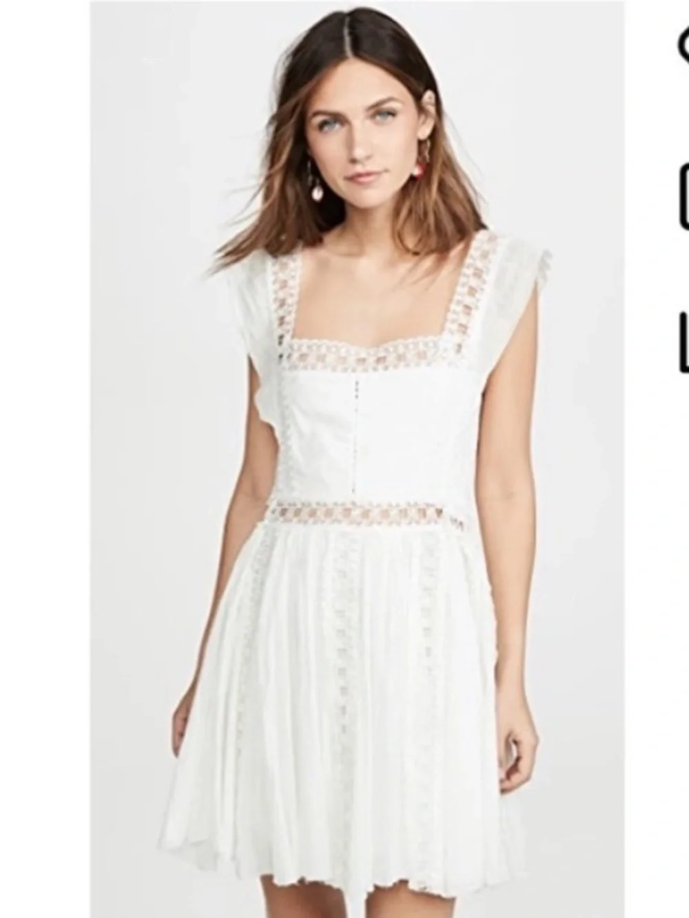 Free people Verona White Lace Trim Square-Neck Mini Dress